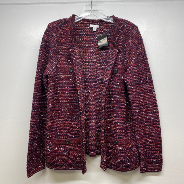 J.Jill Size S Women's Burgundy-Multi Tweed Button Down Sweater