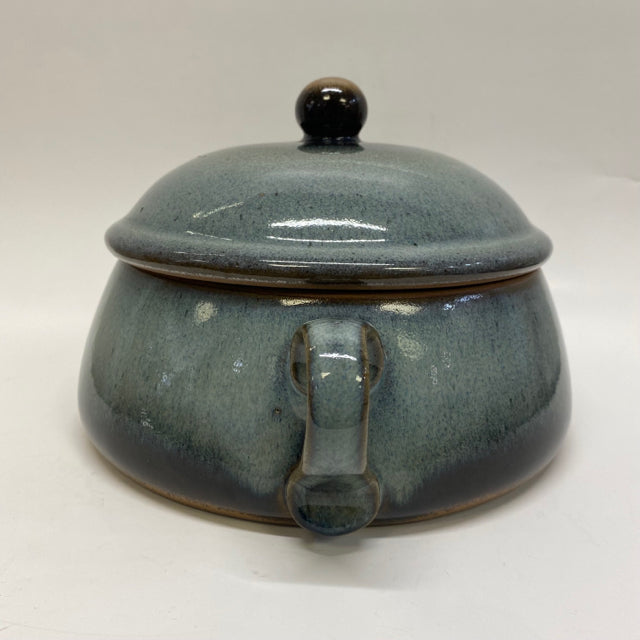 Handmade Blue Ceramic Pottery Casserole Dish with Lid