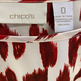 Chico's Size 0-S Women's Red-White Pattern Crew Neck Long Sleeve Top