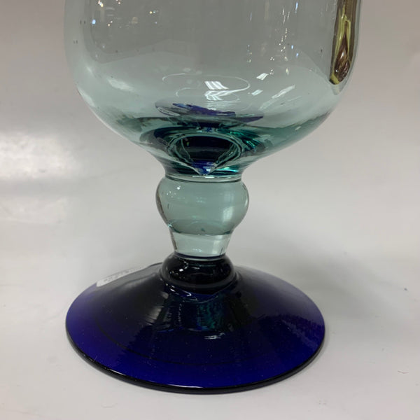 Set of 3 Hand Blown Mexican Clear-Blue Goblets