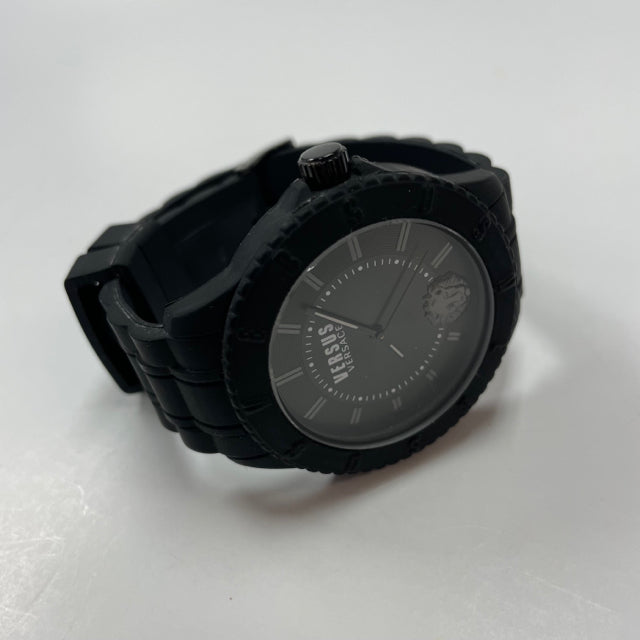 Versace Black Textured Silicone-Stainless Steel Round Watch