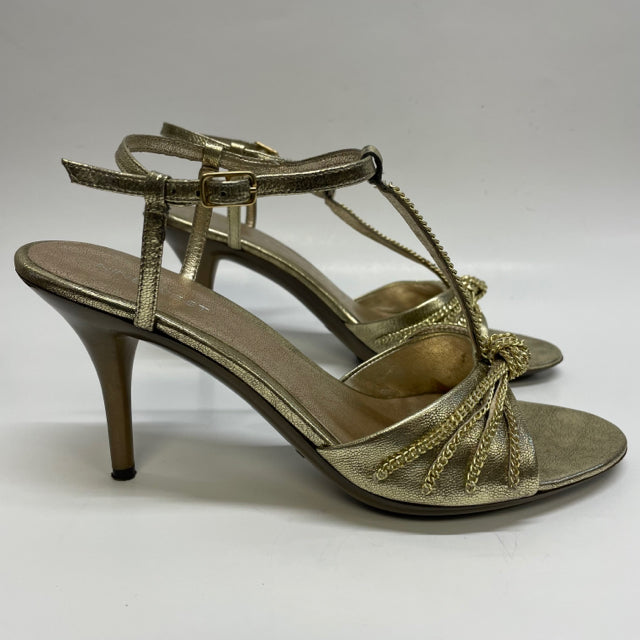 Gold high heel shoes size 9 small platform - Nooshoes