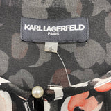 Karl Lagerfeld Paris Size S Women's Gray-White Pattern Button Up Blouse