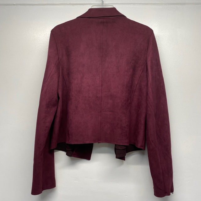 Skies Are Blue Women's Size L Burgundy Solid Open Front Jacket