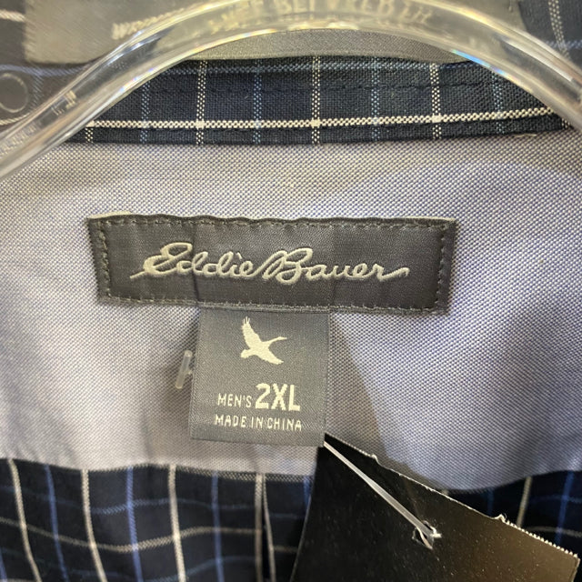 Eddie Bauer Men's Size 2x Blue-Multicolor Cotton Plaid Men's Long Sleeve Shirt