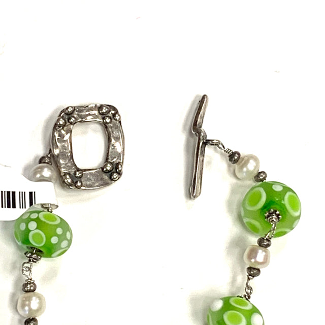 Bracelet small pearls green crystal round beads
