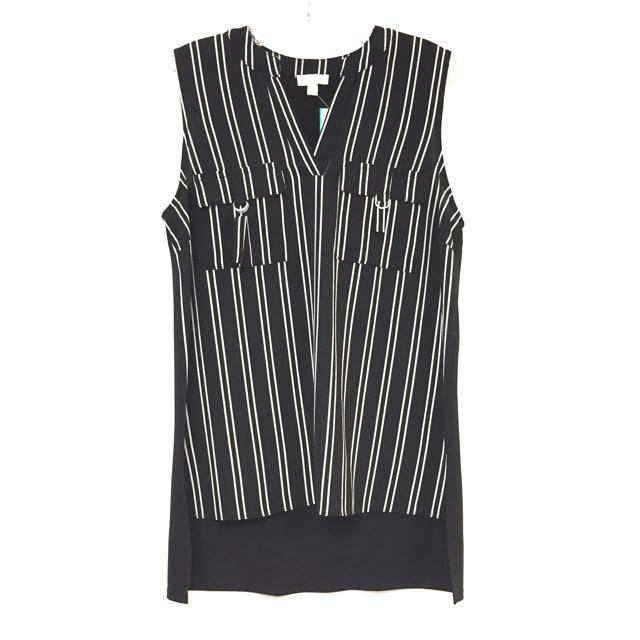 C Size S Black-White Striped Sleeveless Top - Treasures Upscale Consignment