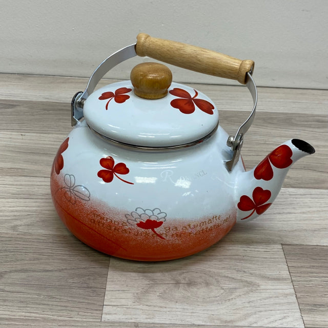 Red-White Enamel Kettle Keeps Ceramic Tea Pot Warm