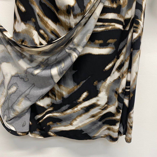 Calvin Klein Size M Women's Black-Multi Pattern Faux Wrap Dress