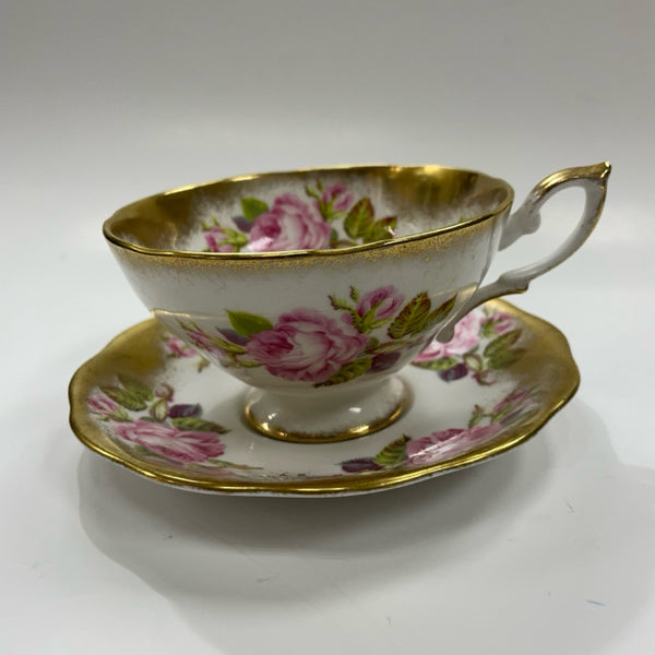 Royal Standard White-Multicolor Gold Trimmed Fine Bone China Cup and Saucer