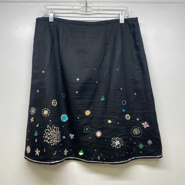 Central Falls Women's Size 12 Black-Multi Embroidered Pencil-Knee Skirt