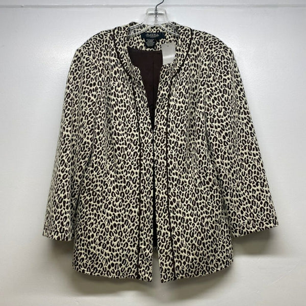 Peck & Peck Women's Size 10-M Brown-Tan Animal Print 3/4 Sleeve Jacket