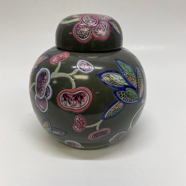 Neiman Marcus Asian Gray-Multi Round Porcelain Vase with Lid