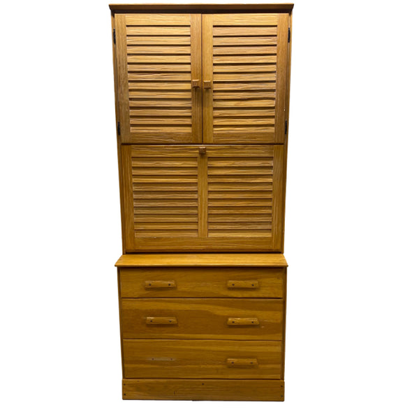 Ranch Oak Rustic Tan Wood Chest of Drawers with Top Foldable Desk and Cabinet