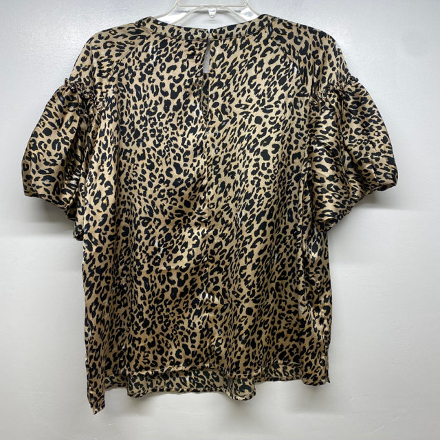 French Connection Size L Women's tan- black Animal Print Short Sleeve Top