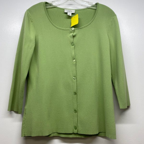 Ann Taylor Loft Size M Women's Green Solid Button Up Sweater