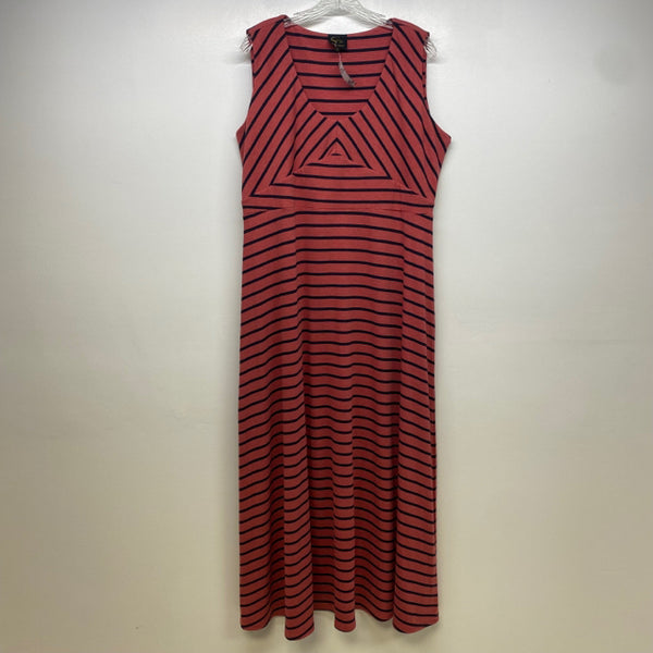 Serena Williams Women's Size Xl Coral-Black Striped Maxi-Sleeveless Dress