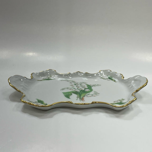 Chamart Limoges White-Multicolor Porcelain Gold Trimmed Scallop Edged Tray