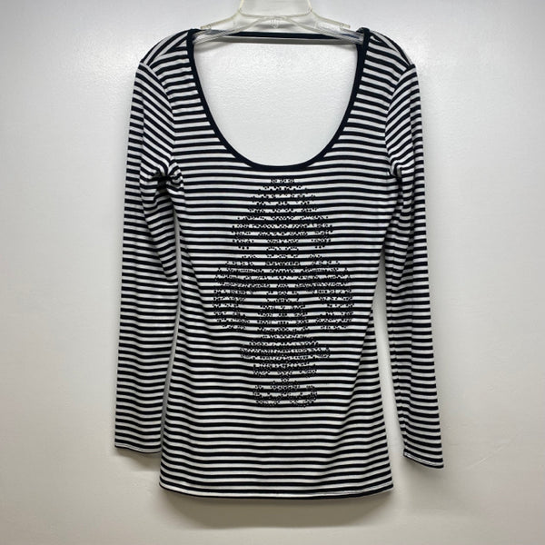 Cache Women's Size S Black-White Striped Long Sleeve Top