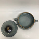 Handmade Blue Ceramic Pottery Casserole Dish with Lid