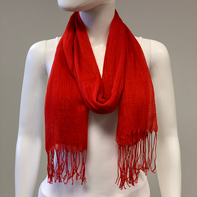 Red Brick Merino & Silk Scarf/ Red Homespun Weft/ Handwoven