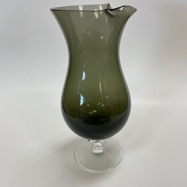 Sasaki Green Glass Stemmed Pitcher with Spout