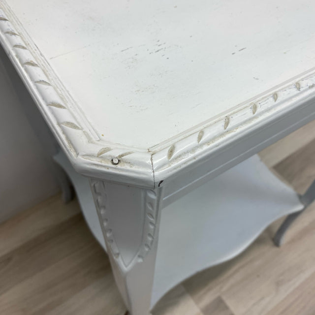 Side Open White Wood Distressed Table - 1 Shelf
