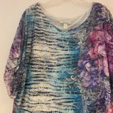 Dressbarn Women's Size L-XL Purple-Multicolor Pattern Lace Short Sleeve Top