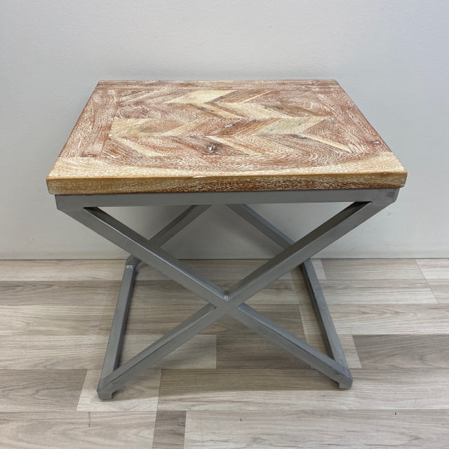 Made in India Brown-Silver Wood-Metal Side Table