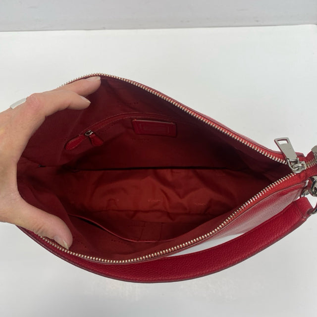 Coach Red Solid Leather Shoulder Handbag