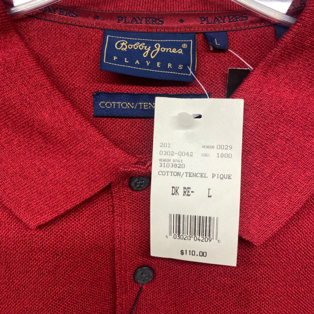 Bobby Jones Red Size L Knit Cotton Blend Textured Men's Men's Long Sleeve Shirt