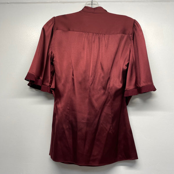 BCBGMaxazria Size XS Women's Burgundy Solid Faux Wrap Short Sleeve Top