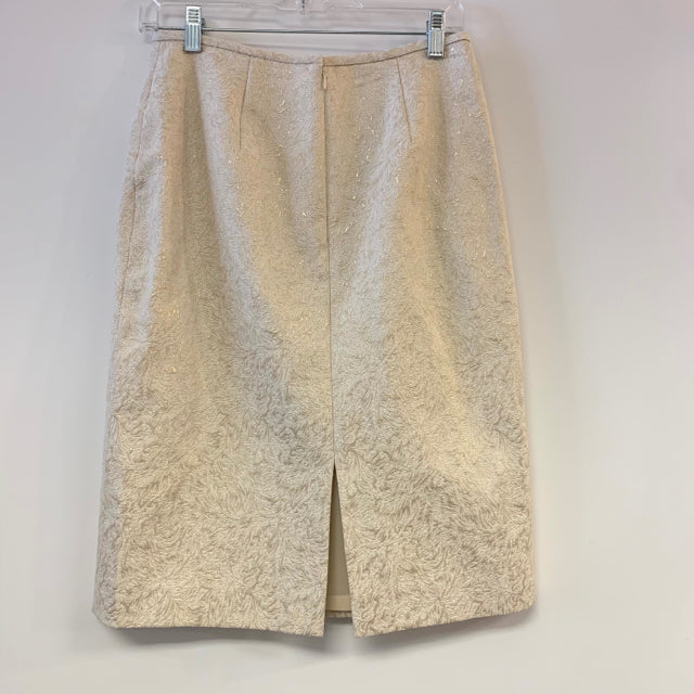 Adrianna Papell Size 8 Cream Gold Embossed Pencil Skirt