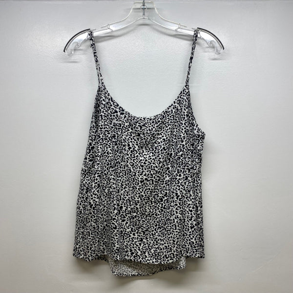 Elan Women's Size L Black-White Animal Print Spaghetti Strap Sleeveless Top