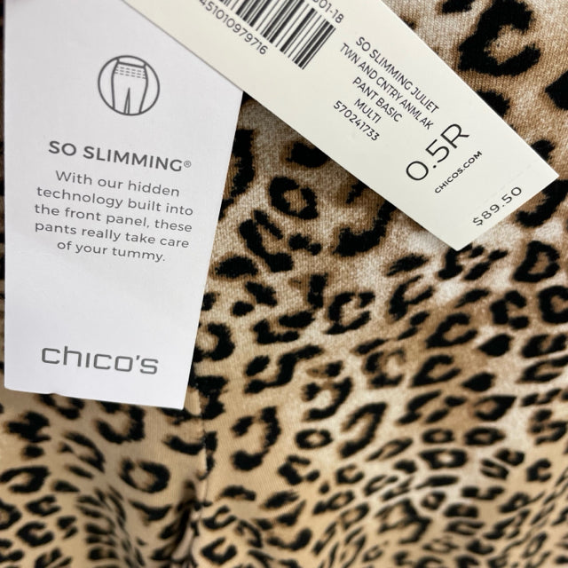 Chico's Size 6 Women's Brown-Multi Animal Print Slim Leg Ankle Pull On Pants