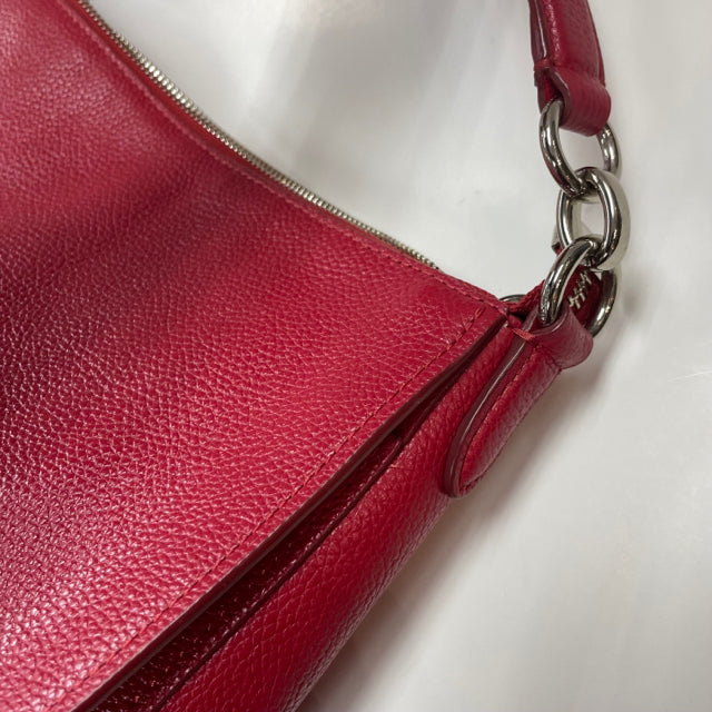 Coach Red Solid Leather Shoulder Handbag
