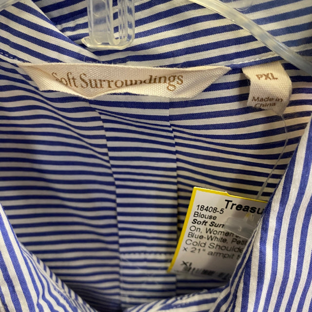 Soft Surroundings Size Xl Women's Blue-White Stripe Button Up Blouse