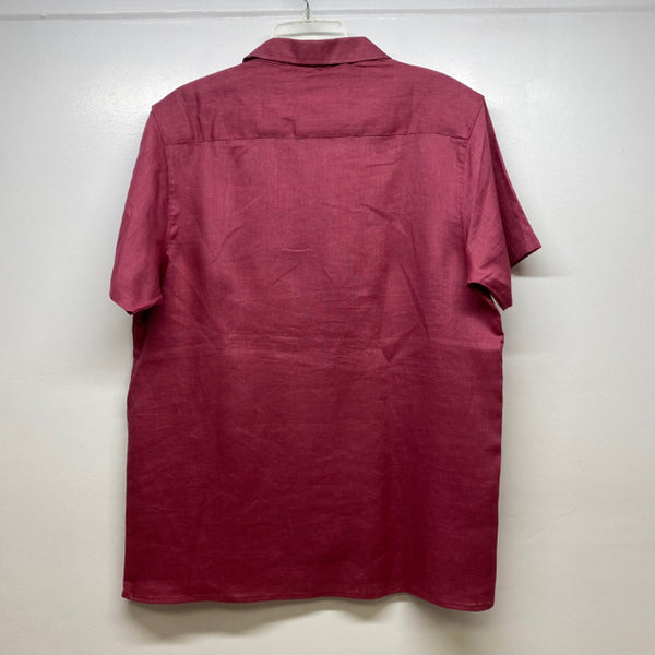 Tenth + Ocean Men's Size L Pink Linen Solid Men's Short Sleeve Shirt