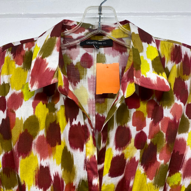 Lafayette 148 Size 6-S Women's Red-Multi Pattern Button Up Shirt