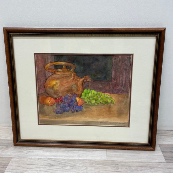 Watercolor  Painting By Marilyn Wimmer - Copper Pot and Fruit