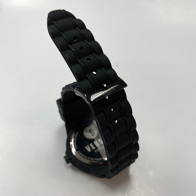 Versace Black Textured Silicone-Stainless Steel Round Watch