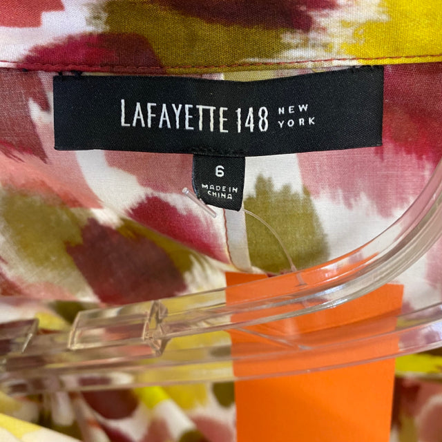 Lafayette 148 Size 6-S Women's Red-Multi Pattern Button Up Shirt