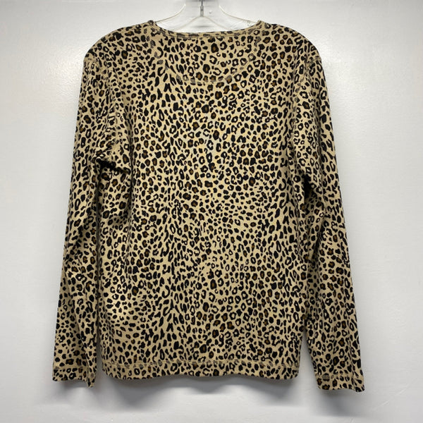 Liz Claiborne Size S Women's Tan-Black Animal Print Button Up Sweater