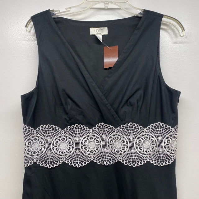 Loft Size 12-L Women's Black Solid Fit And Flare Dress