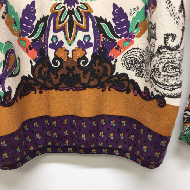 Etro Women's Size M-L Tan-Multi Pattern Knit Open Front Long Sleeve Top