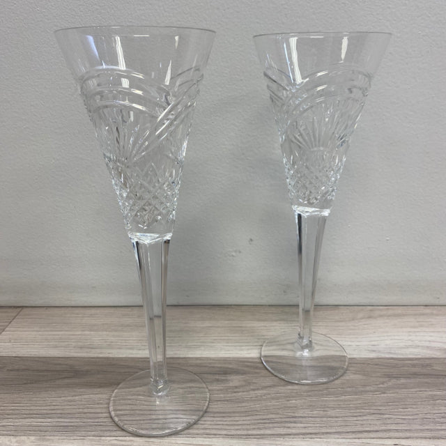 2 Vintage Crystal WATERFORD Champagne Flutes Glasses, Waterford