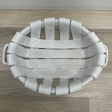 Tadinate Made in Italy White Stripe Ceramic Pottery Woven Basket w Handles