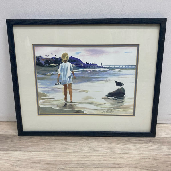 Painting Person walking on water shore signed by artis
