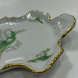 Chamart Limoges White-Multicolor Porcelain Gold Trimmed Scallop Edged Tray