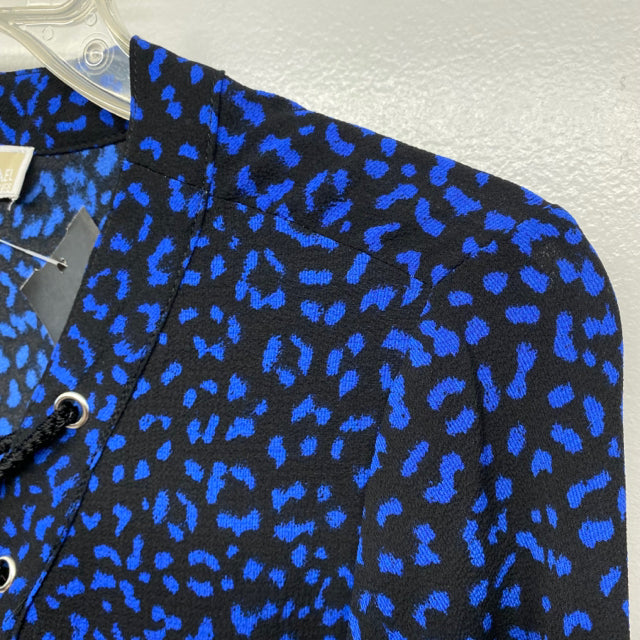 Michael Michael Kors Size S Women's Blue-Black Pattern Faux Wrap Blouse